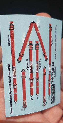 Kitsworld 1:24 Scale Sparco Martini Racing 6-Point FHR (Red) KW3D124018 3D Printed Racing Harness Decals 
