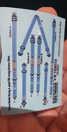 Kitsworld 1:24 Scale Sparco Martini Racing 6-Point FHR (Blue) KW3D124019 3D Printed Racing Harness Decals 