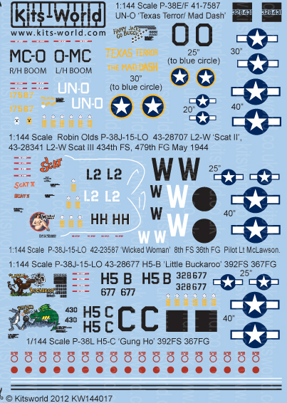 Kitsworld Kitsworld  - 1/144 Scale Decal Sheet P-38 Lightnings KW144017 