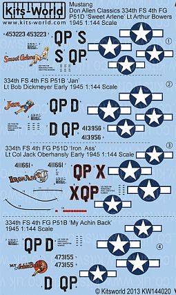 Kitsworld Kitsworld  - 1/144 Scale P-51B/D's Mustang Decal Sheet 
