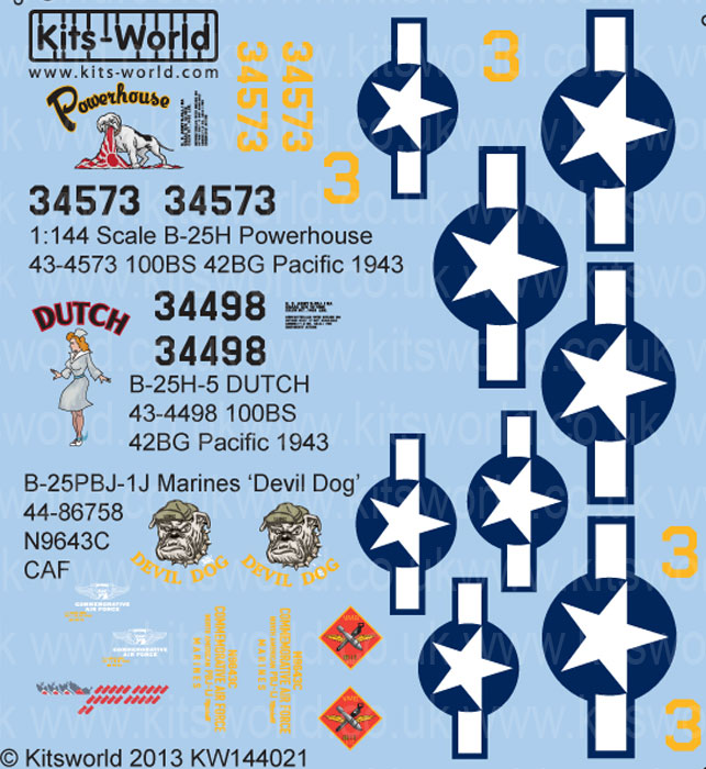 Kitsworld Kitsworld  - 1/144 Scale B-25 Mitchell Decal Sheet KW144021 