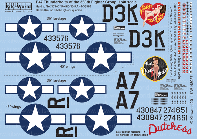 Kits World Decals 1/48 P-47D THUNDERBOLT Hard to Get & The Down Necker