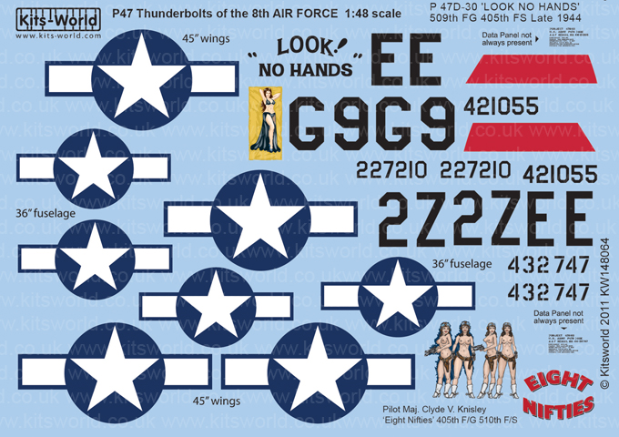 Kitsworld Kitsworld 1/48 Scale Decal Sheet KW148064 P-47D Eight Nifties - 'LOOK NO HANDS' 