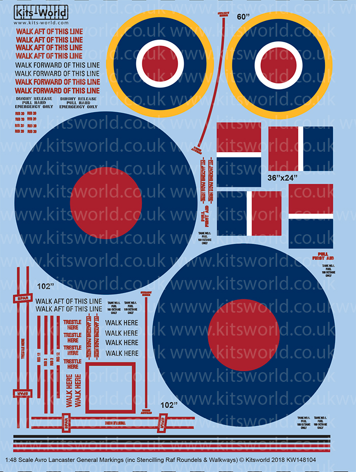 Kitsworld Kitsworld  - 1/48 Scale Avro Lancaster Stencilling and RAF Roundels KW148104 Avro Lancaster General Markings~ 
