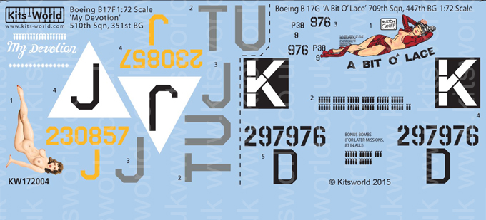 Kitsworld Kitsworld Boeing B17 F/G Flying Fortress -  1/72 Scale Decal Sheet KW172004  'My Devotion' - 'A Bit O Lace'
 