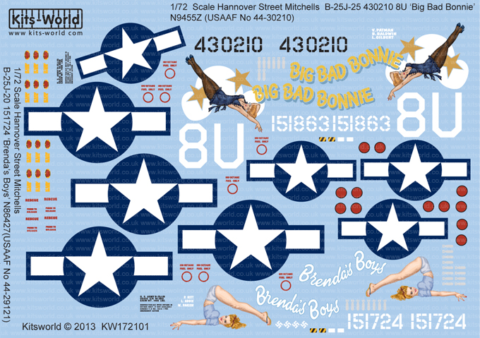 Kitsworld Kitsworld  -'B-25J Mitchells' 1/72 Scale Decal Sheet KW172101 