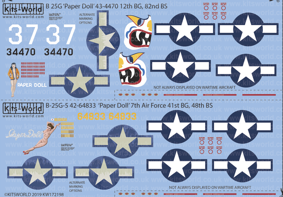 Kitsworld Kitsworld  - 1/72 Scale North American B-25G/H Mitchell KW172198 North American Mitchell - Paper Doll - Paper Doll~ 