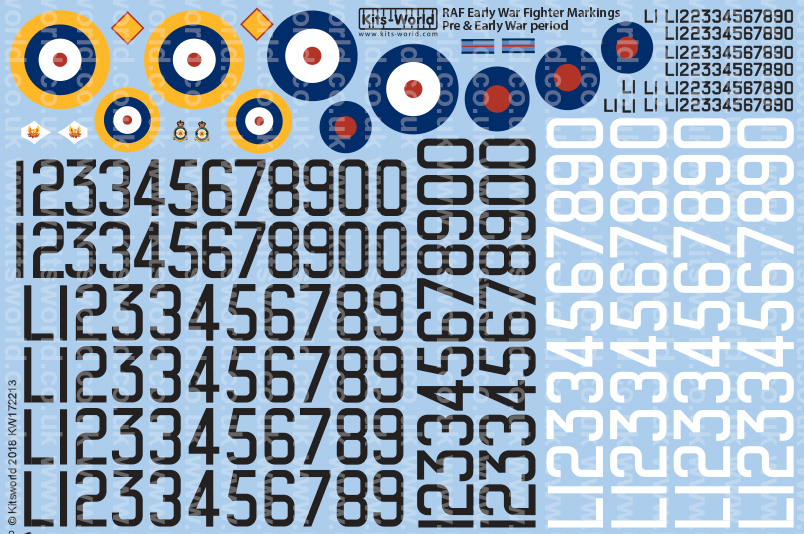 Kitsworld 1/72 Pre & Early WWII Serial and Cocarde Markings- 1938 â€“ 1940. KW172213 Pre & Early WWII Serial and Cocarde Markings, 1938 - 1940. 
