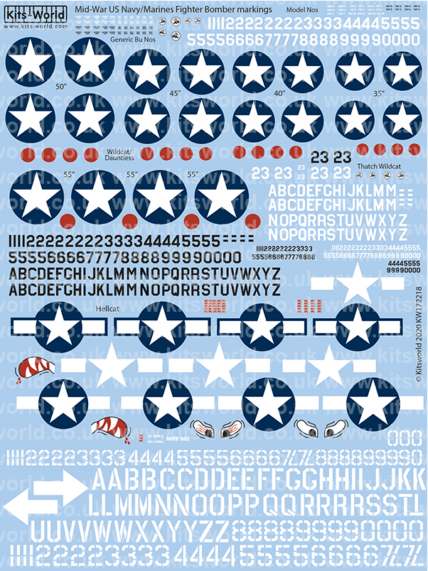 Kitsworld Kitsworld  - 1/72 Scale U.S. Navy & Marine markings KW172218 U.S. Navy & Marine markings, Mid to late war period 