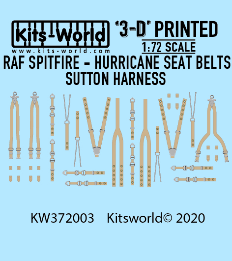 Kitsworld 1:72 scale 3D RAF Spitfire Hurricane Fighter Seat Belt Set KW3D172003 3D Seat Belt Decals 